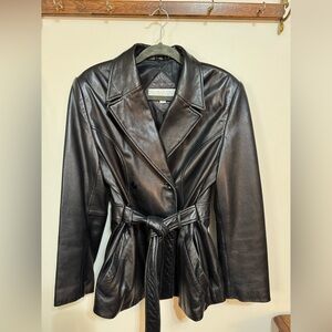Vintage Black Leather Belted Jacket